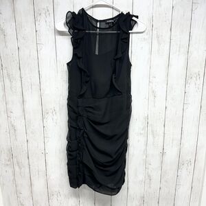 Express Dress Women Size Small‎ Black Ruffled Mini Sleeveless Sheer Evening